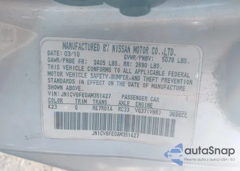 2010 Infiniti G37 z USA, uszkodzony, nr VIN JN1CV6FE0AM351427